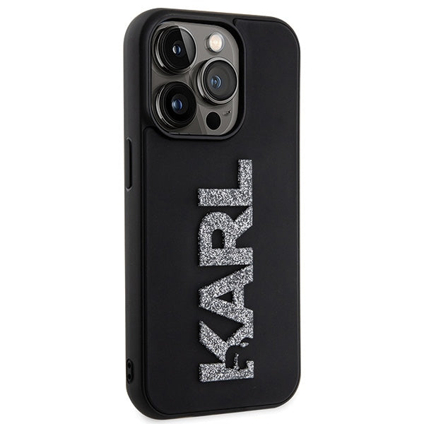 Karl Lagerfeld 3D Rubber Glitter Logo iPhone 15 Pro Case - Black