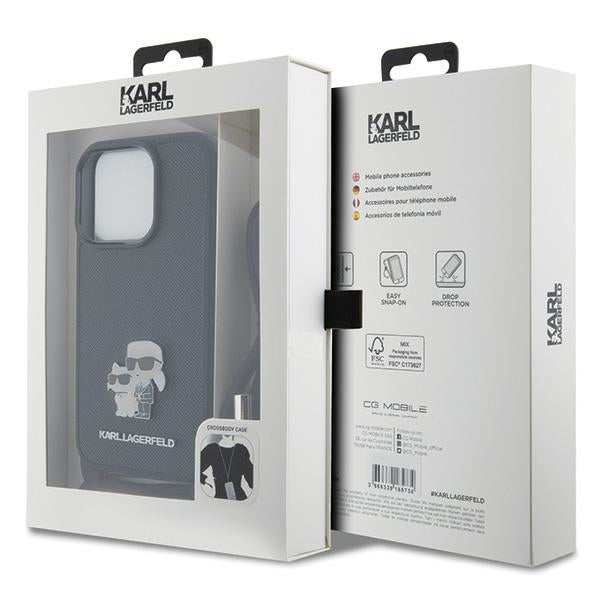Karl Lagerfeld Crossbody Saffiano Metal Pin Karl & Choupette case for iPhone 15 Pro - black