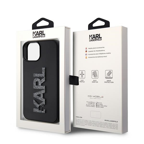 Karl Lagerfeld 3D Rubber Glitter Logo case for iPhone 15 - black