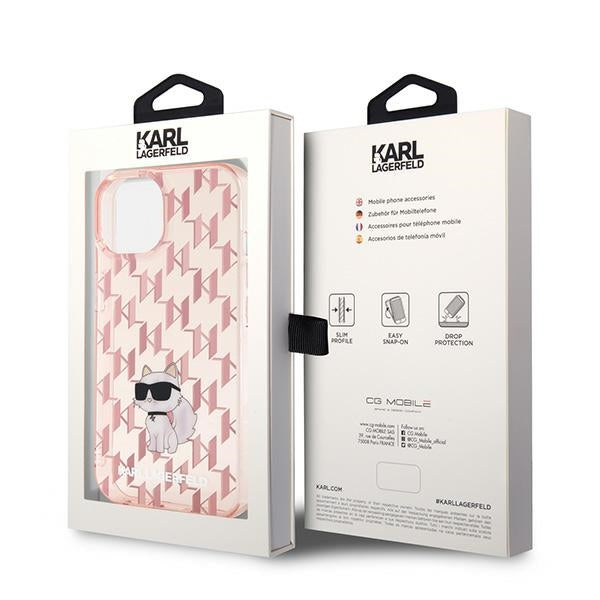 Karl Lagerfeld Monogram Choupette case for iPhone 15 - pink