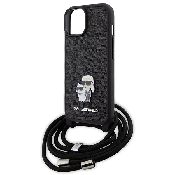 Karl Lagerfeld Crossbody Saffiano Metal Pin Karl & Choupette case for iPhone 15 - black