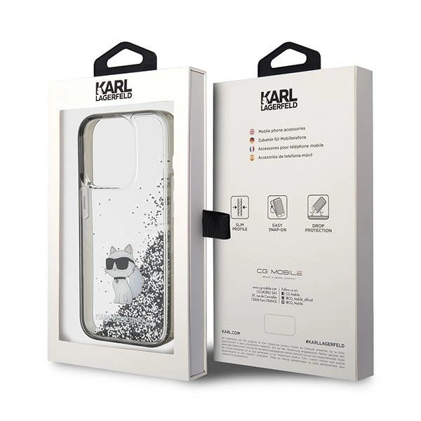 Karl Lagerfeld Liquid Glitter Choupette case for iPhone 15 Pro - transparent