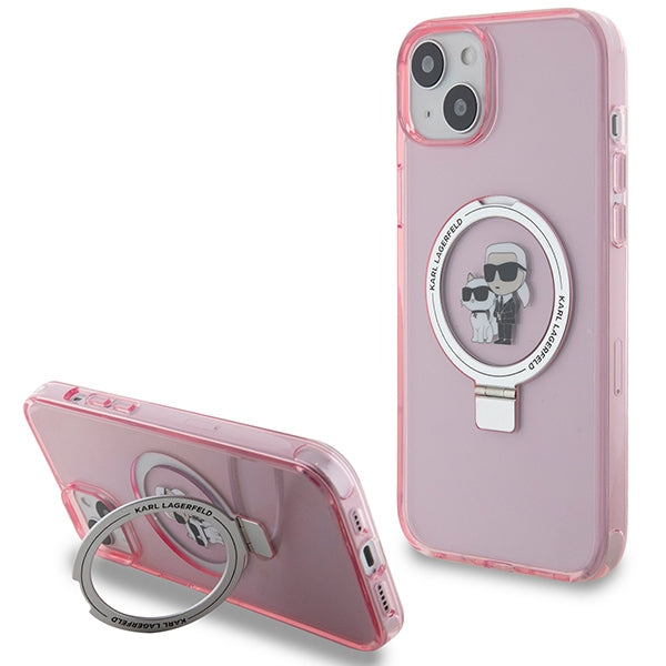 Karl Lagerfeld KLHMP15SHMRSKCP iPhone 15 6.1" pink/pink hardcase Ring Stand Karl&amp;Choupette MagSafe