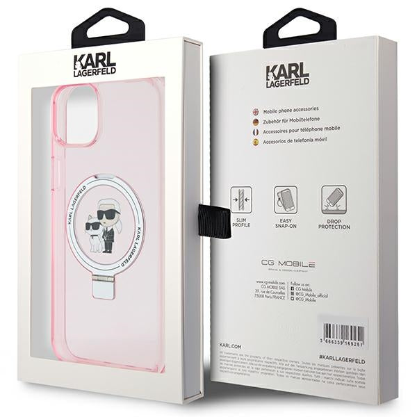 Karl Lagerfeld KLHMP15SHMRSKCP iPhone 15 6.1" pink/pink hardcase Ring Stand Karl&amp;Choupette MagSafe