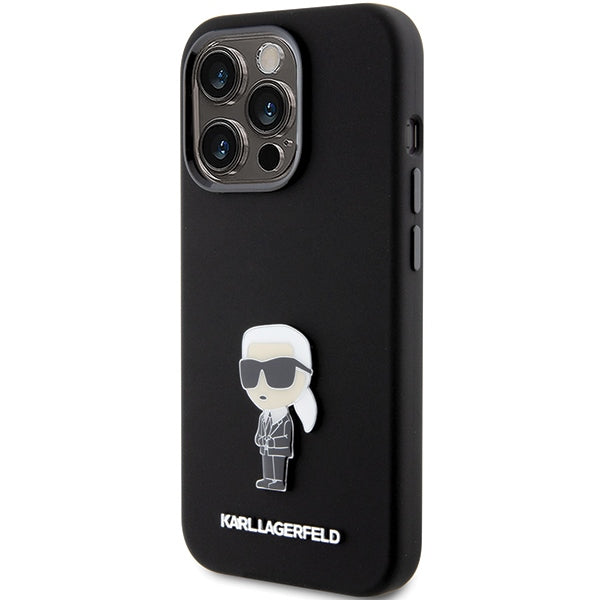 Karl Lagerfeld Silicone Ikonik Metal Pin case for iPhone 15 Pro - black