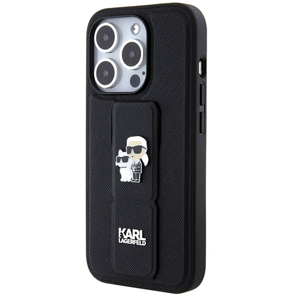 Karl Lagerfeld Gripstand Saffiano Karl&Choupette Pins case for iPhone 13 Pro / 13 - black