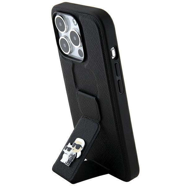Karl Lagerfeld Gripstand Saffiano Karl&Choupette Pins case for iPhone 13 Pro / 13 - black