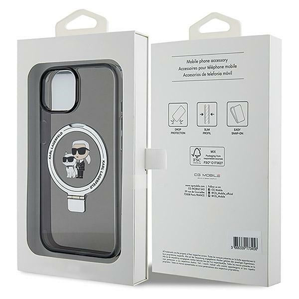 Karl Lagerfeld Ring Stand Karl&amp;Choupette MagSafe case for iPhone 14 / 15 / 13 - black