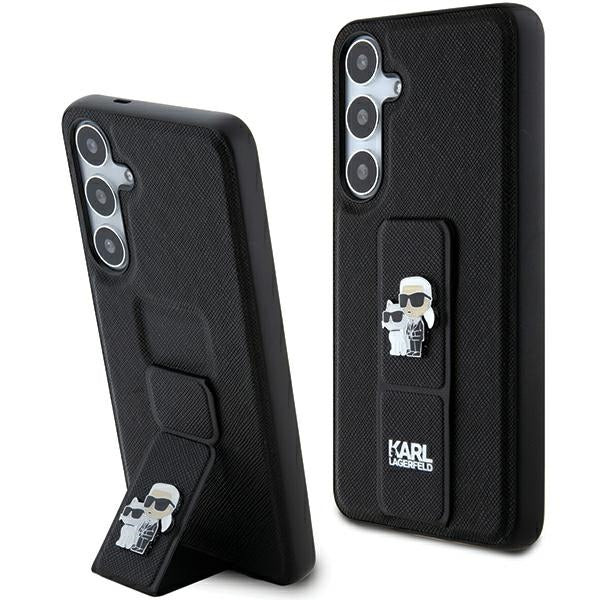 Karl Lagerfeld Gripstand Saffiano Karl&amp;Choupette Pins case for Samsung Galaxy S24+ - black