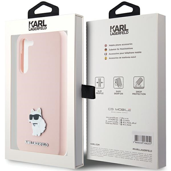 Karl Lagerfeld Silicone Choupette Metal Pin case for Samsung Galaxy S23 - pink