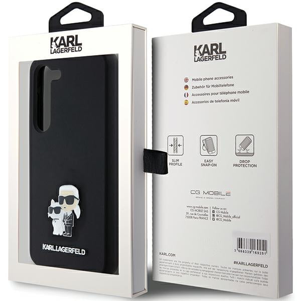Karl Lagerfeld Silicone Karl&amp;Choupette Metal Pin case for Samsung Galaxy S23 - black