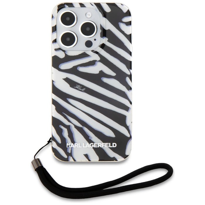 Karl Lagerfeld IML Zebra Pattern &amp; Cord case for iPhone 15 Pro - black