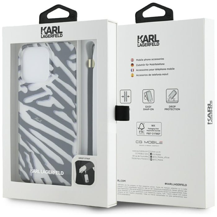 Karl Lagerfeld IML Zebra Pattern &amp; Cord case for iPhone 15 Pro - black