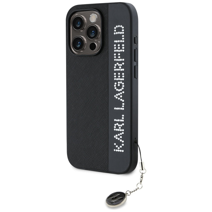 Karl Lagerfeld Saffiano Rhinestones &amp; Charm case for iPhone 15 Pro - black