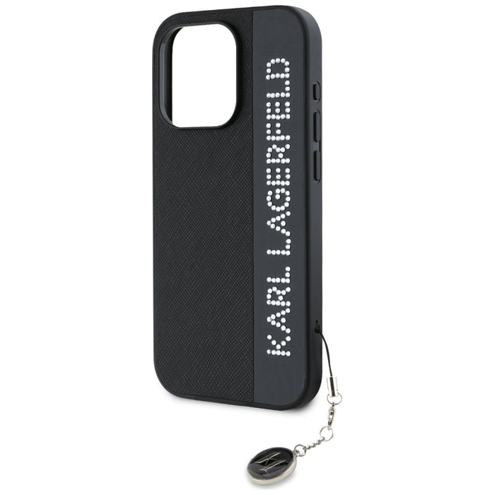 Karl Lagerfeld Saffiano Rhinestones &amp; Charm case for iPhone 15 Pro - black