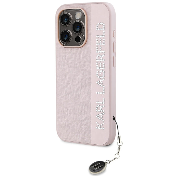 Karl Lagerfeld Saffiano Rhinestones &amp; Charm case for iPhone 15 Pro - pink