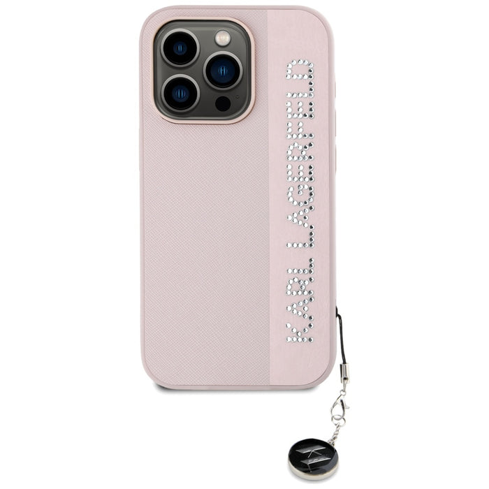 Karl Lagerfeld Saffiano Rhinestones &amp; Charm case for iPhone 15 Pro - pink