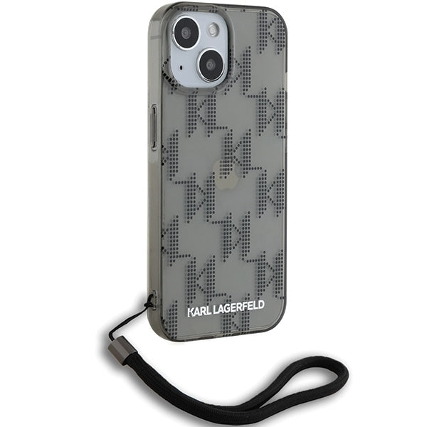 Karl Lagerfeld IML Mono KL Pattern &amp; Cord case for iPhone 15 / 14 / 13 - black