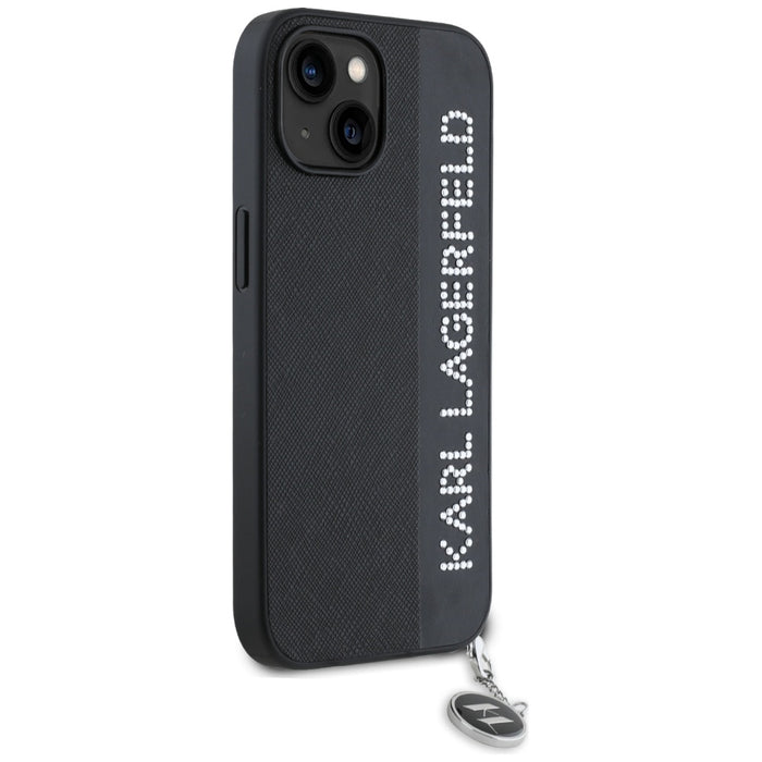Karl Lagerfeld Saffiano Rhinestones &amp; Charm case for iPhone 15 / 14 / 13 - black