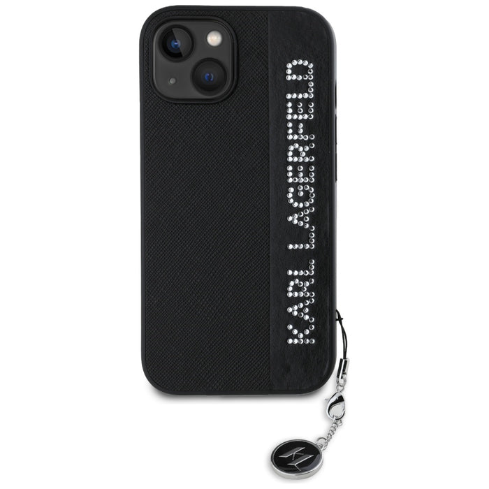 Karl Lagerfeld Saffiano Rhinestones &amp; Charm case for iPhone 15 / 14 / 13 - black
