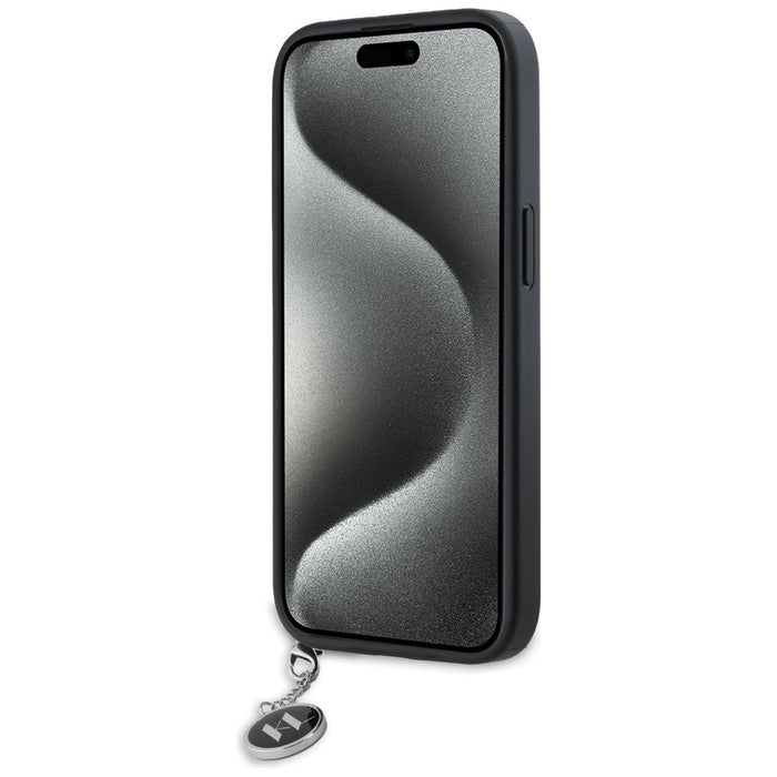 Karl Lagerfeld Saffiano Rhinestones &amp; Charm case for iPhone 15 / 14 / 13 - black