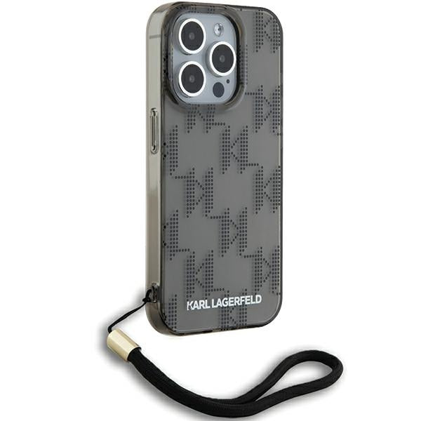 Karl Lagerfeld IML Mono KL Pattern & Cord case for iPhone 15 Pro Max - black