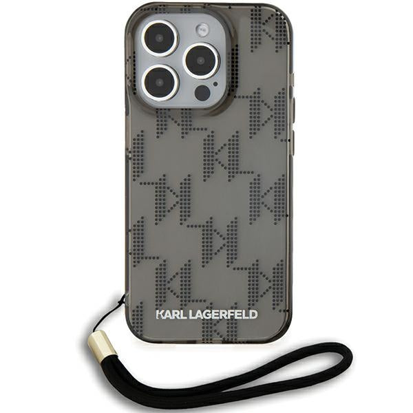 Karl Lagerfeld IML Mono KL Pattern &amp; Cord case for iPhone 15 Pro Max - black