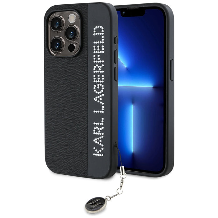 Karl Lagerfeld Saffiano Rhinestones &amp; Charm case for iPhone 15 Pro Max - black