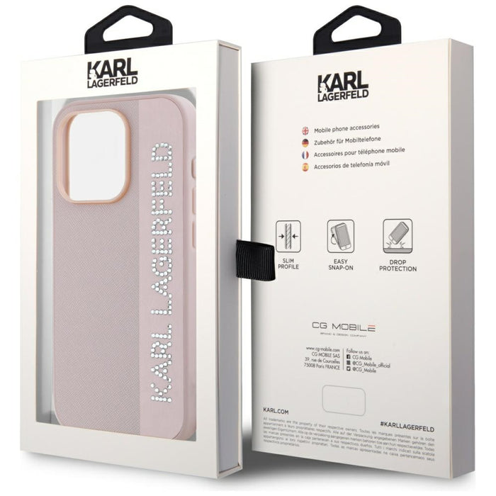 Karl Lagerfeld Saffiano Rhinestones &amp; Charm case for iPhone 15 Pro Max - pink