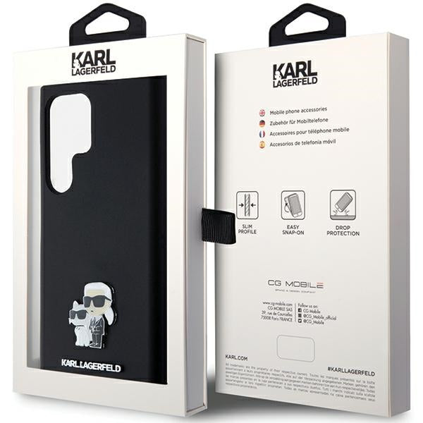 Karl Lagerfeld Silicone Karl&amp;Choupette Metal Pin case for Samsung Galaxy S24 Ultra - black