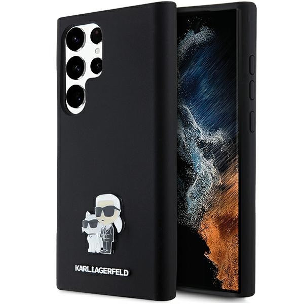 Karl Lagerfeld Silicone Karl&amp;Choupette Metal Pin case for Samsung Galaxy S24 Ultra - black