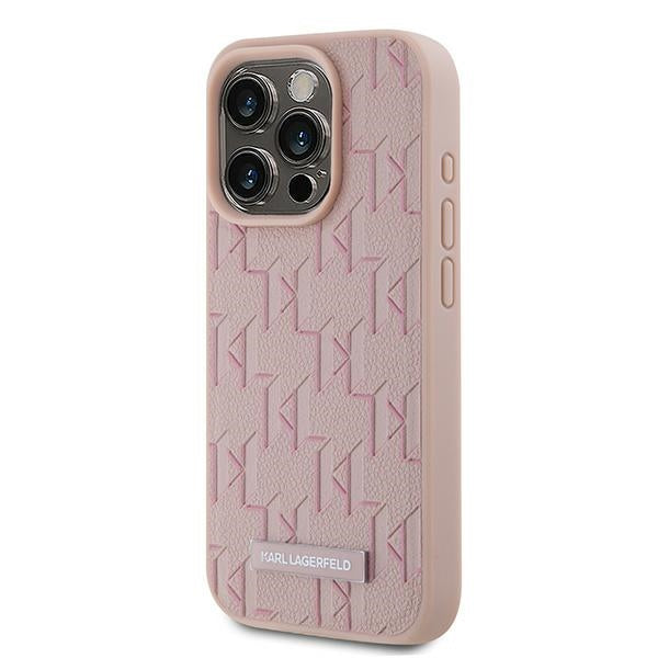 Karl Lagerfeld Leather Monogram Metal Logo case for iPhone 15 Pro - pink