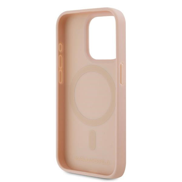 Karl Lagerfeld Leather Monogram Metal Logo case for iPhone 15 Pro - pink