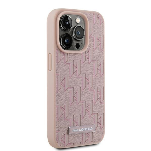 Karl Lagerfeld Leather Monogram Metal Logo case for iPhone 15 Pro - pink