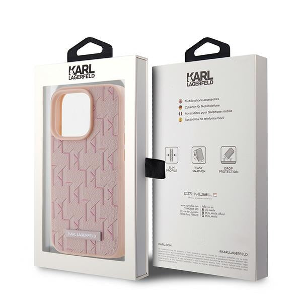 Karl Lagerfeld Leather Monogram Metal Logo case for iPhone 15 Pro - pink