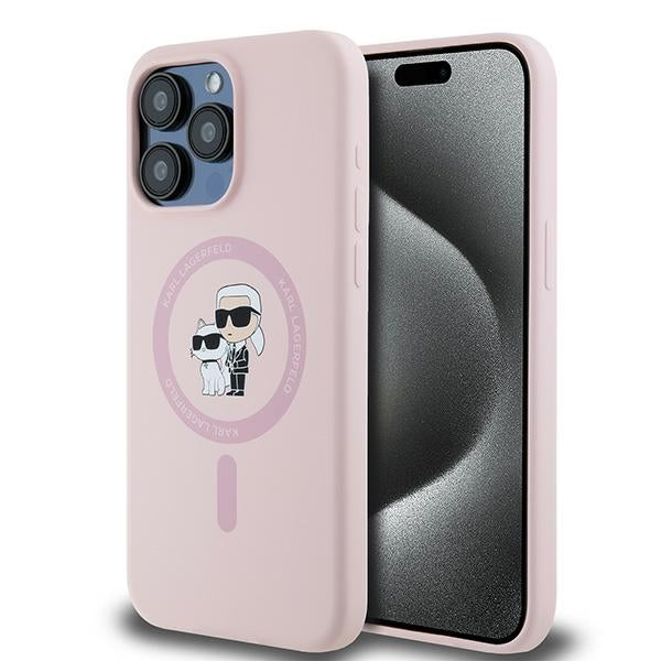 Karl Lagerfeld Silicone Karl&amp;Choupette Ring MagSafe case for iPhone 15 Pro Max - pink
