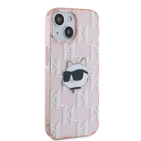 Karl Lagerfeld IML Choupette Head &amp; Monogram case for iPhone 14 / 15 / 13 - pink