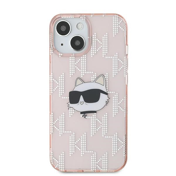 Karl Lagerfeld IML Choupette Head &amp; Monogram case for iPhone 14 / 15 / 13 - pink