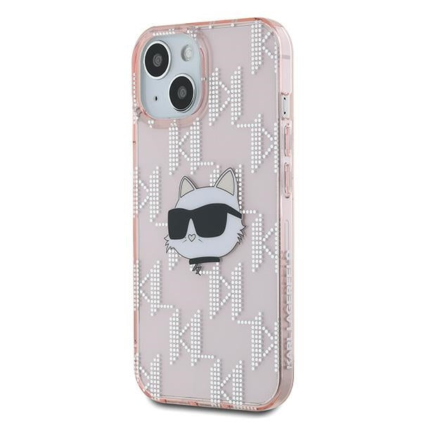 Karl Lagerfeld IML Choupette Head &amp; Monogram case for iPhone 14 / 15 / 13 - pink
