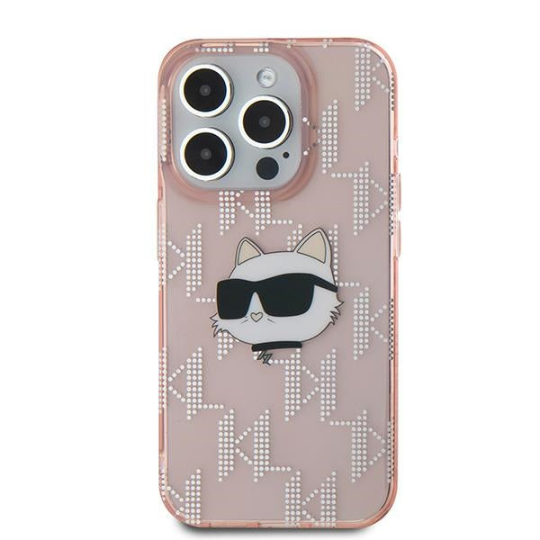 Karl Lagerfeld IML Choupette Head &amp; Monogram case for iPhone 15 Pro - pink
