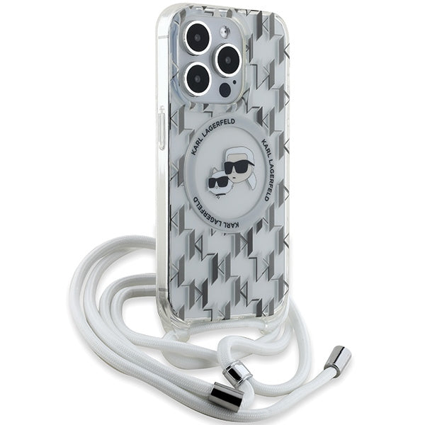 Karl Lagerfeld IML Crossbody Monogram Karl &amp; Choupette Head MagSafe Case for iPhone 15 Pro - Transparent
