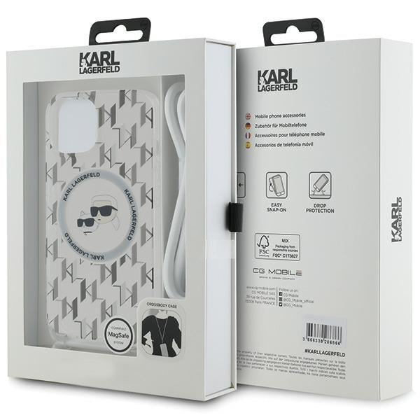 Karl Lagerfeld IML Crossbody Monogram Karl & Choupette Head MagSafe Case for iPhone 15 / 14 / 13 - Transparent