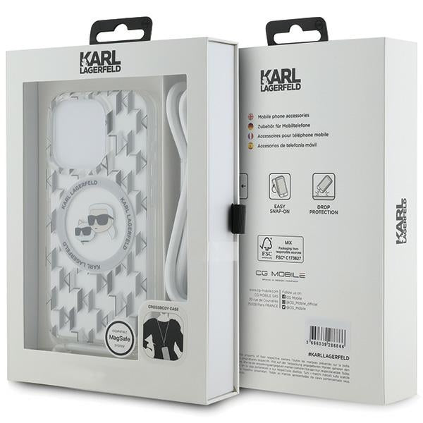 Karl Lagerfeld IML Crossbody Monogram Karl & Choupette Head MagSafe Case for iPhone 15 Pro Max - Transparent