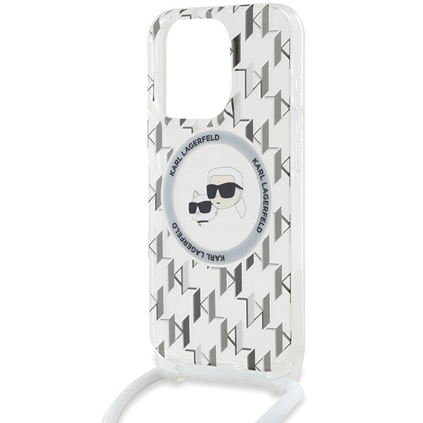 Karl Lagerfeld IML Crossbody Monogram Karl &amp; Choupette Head MagSafe Case for iPhone 15 Pro Max - Transparent