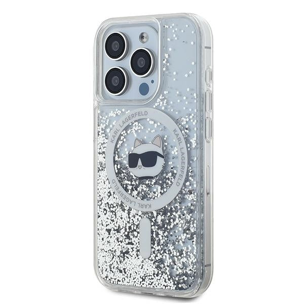 Karl Lagerfeld Liquid Glitter Choupette Head MagSafe case for iPhone 15 Pro Max - transparent