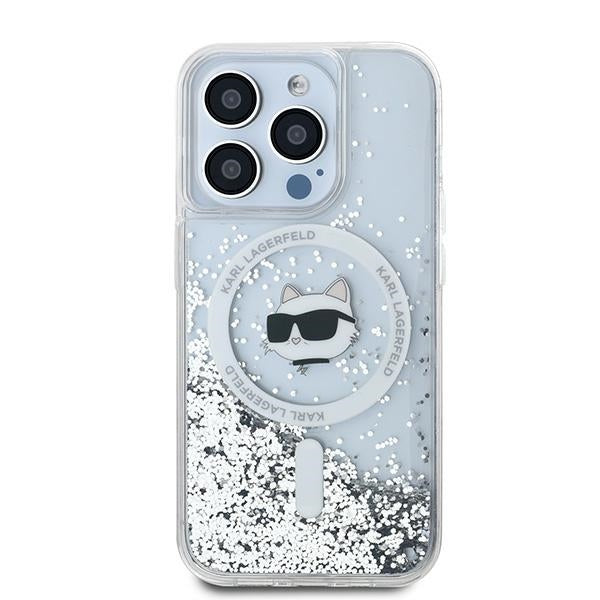 Karl Lagerfeld Liquid Glitter Choupette Head MagSafe case for iPhone 15 Pro Max - transparent