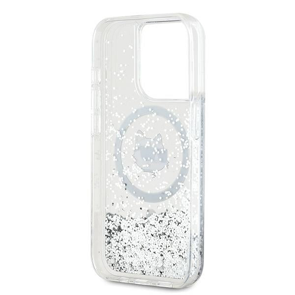 Karl Lagerfeld Liquid Glitter Choupette Head MagSafe case for iPhone 15 Pro Max - transparent
