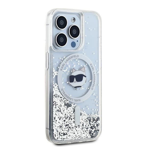Karl Lagerfeld Liquid Glitter Choupette Head MagSafe case for iPhone 15 Pro Max - transparent