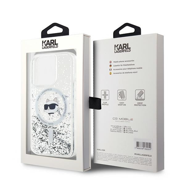 Karl Lagerfeld Liquid Glitter Choupette Head MagSafe case for iPhone 15 Pro Max - transparent