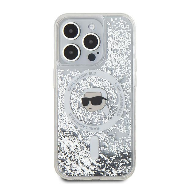 Karl Lagerfeld Liquid Glitter Karl Head MagSafe case for iPhone 15 Pro Max - transparent